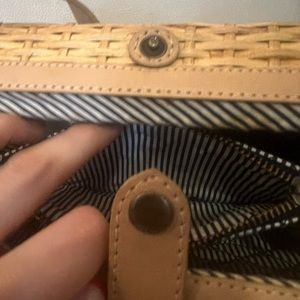Woven basket purse from jcrew. With long tan adjustable strap.